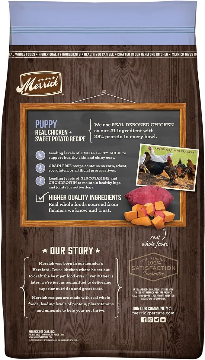 Merrick Dry Puppy Food, Real Chicken and Sweet Potato Grain Free Dog Food Recipe - 10 lb. Bag
