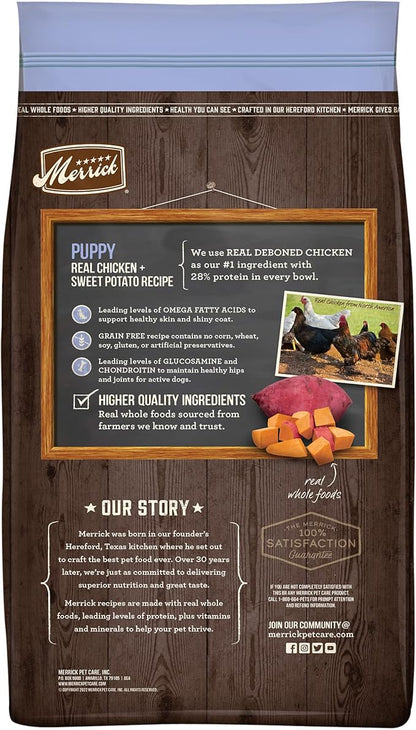 Merrick Dry Puppy Food, Real Chicken and Sweet Potato Grain Free Dog Food Recipe - 10 lb. Bag