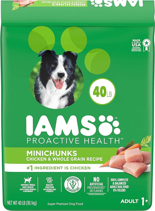 IAMS Adult Minichunks Small Kibble High Protein Dry Dog Food with Real Chicken, 40 lb. Bag