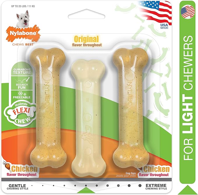 Nylabone FlexiChew Moderate Dog Toys Triple Pack Chicken & Original Small/Regular (3 Count)