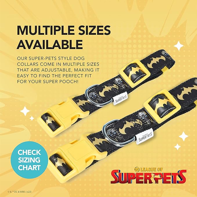 DC Comics League of Super-Pets Ace Batman Dog Collar, Large | Officially Licensed DC LEAGUE of SUPER-PETS Dog Collar | Large Dog Collar DC LEAGUE of SUPER-PETS Ace Bat Hound Batman Style with D-ring