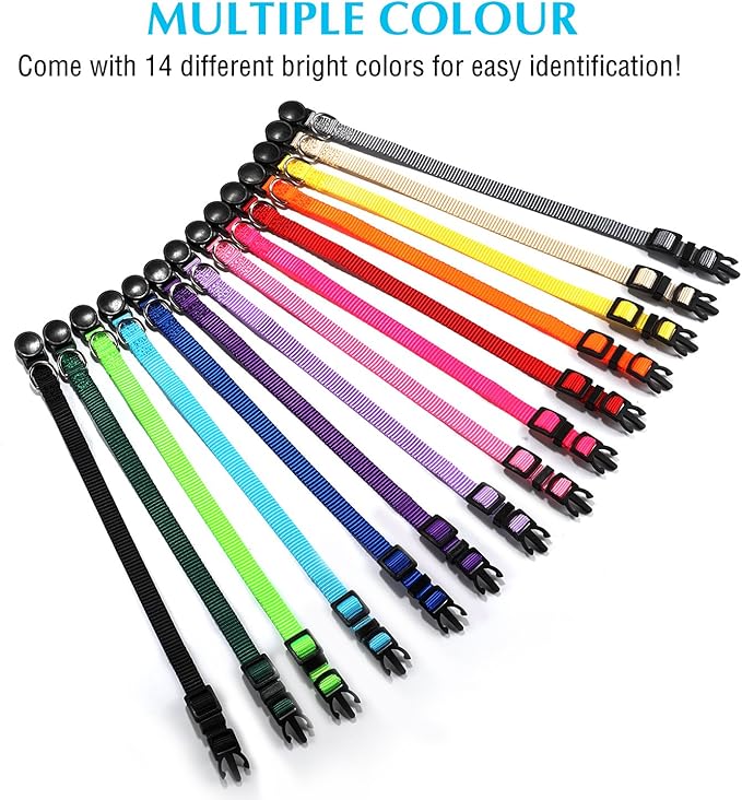14 PCS Puppy ID Collars Nylon Soft Identification Colorful Adjustable Breakaway Safety Whelping Litter Collars for Pups with Record Keeping Charts 14pcs/Set (M)