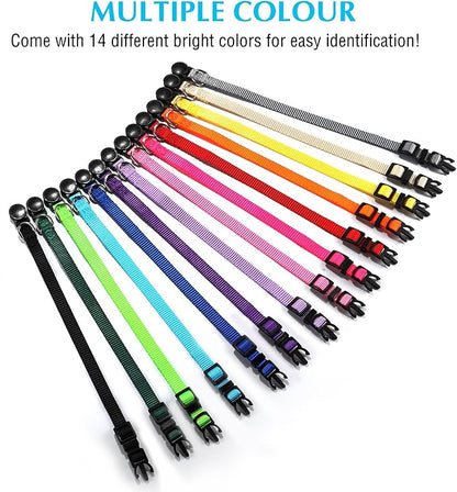 14 PCS Puppy ID Collars Nylon Soft Identification Colorful Adjustable Breakaway Safety Whelping Litter Collars for Pups with Record Keeping Charts 14pcs/Set (M)