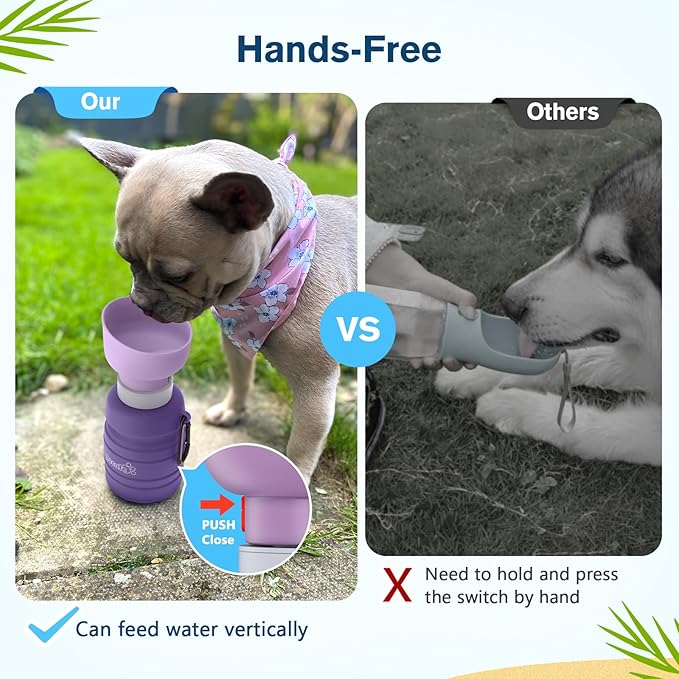 Pecute Dog Water Bottle Portable, 29oz Dog Foldable Water Bottle with Folding Bowl, Carabiner Clip, 5 Levels Capacity, 100% Food Grade Silicone, Dog Water Bottle for Outdoor Walking, Hiking, Travel