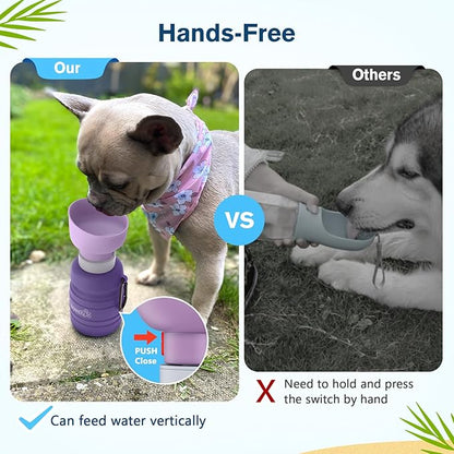 Pecute Dog Water Bottle Portable, 29oz Dog Foldable Water Bottle with Folding Bowl, Carabiner Clip, 5 Levels Capacity, 100% Food Grade Silicone, Dog Water Bottle for Outdoor Walking, Hiking, Travel