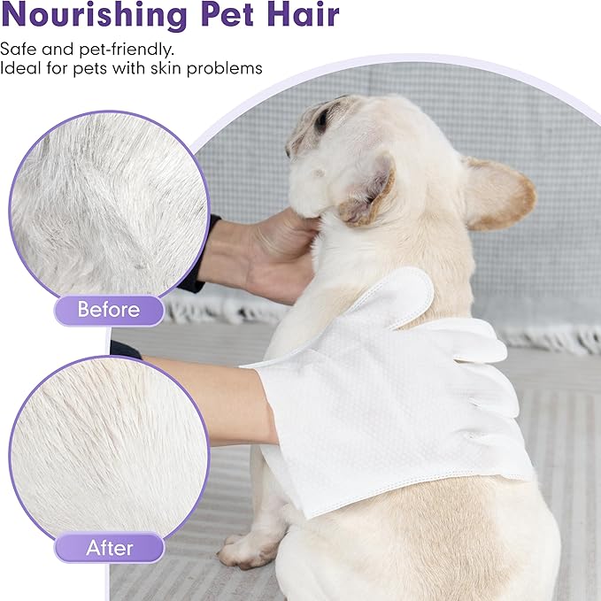 cyeollo Pet Cleaning Wipes for Dogs Fur & Butt, Dog Dry Grooming Bath Glove Wipes for Deodorizing, Lick Safe Cats Cleaning Wipes, Wash Free, 24PCS