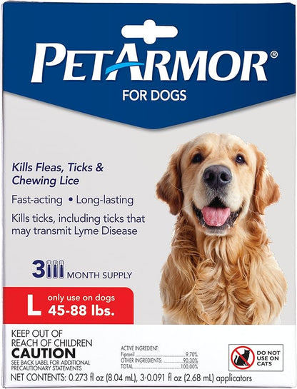 PetArmor for Dogs, Flea and Tick Treatment for Large Dogs (45-88 Pounds), Includes 3 Month Supply of Topical Flea Treatments