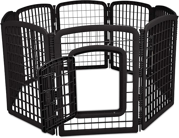 Amazon Basics 8-Panel Octagonal Plastic Pet Pen Fence Enclosure With Gate - 64 x 64 x 34 Inches, Black
