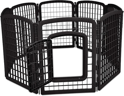 Amazon Basics 8-Panel Octagonal Plastic Pet Pen Fence Enclosure With Gate - 64 x 64 x 34 Inches, Black