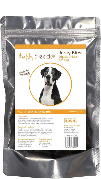 Healthy Breeds Great Dane Jerky Bites Chicken & Rice Recipe Dog Treats 5 oz