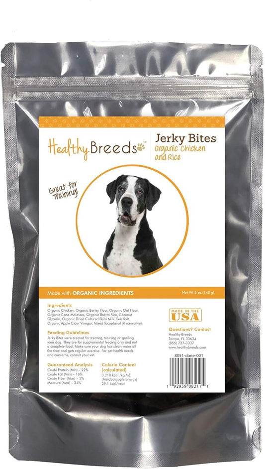 Healthy Breeds Great Dane Jerky Bites Chicken & Rice Recipe Dog Treats 5 oz