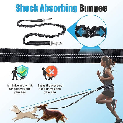 Hands Free Dog Leash with Zipper Pouch, for Medium and Large Dogs, 4Ft 6 Ft, Waist Leash for Dog, Durable Bungee for Walking, Jogging, and Running Your Dog (Large, 25-120 lbs, Black)