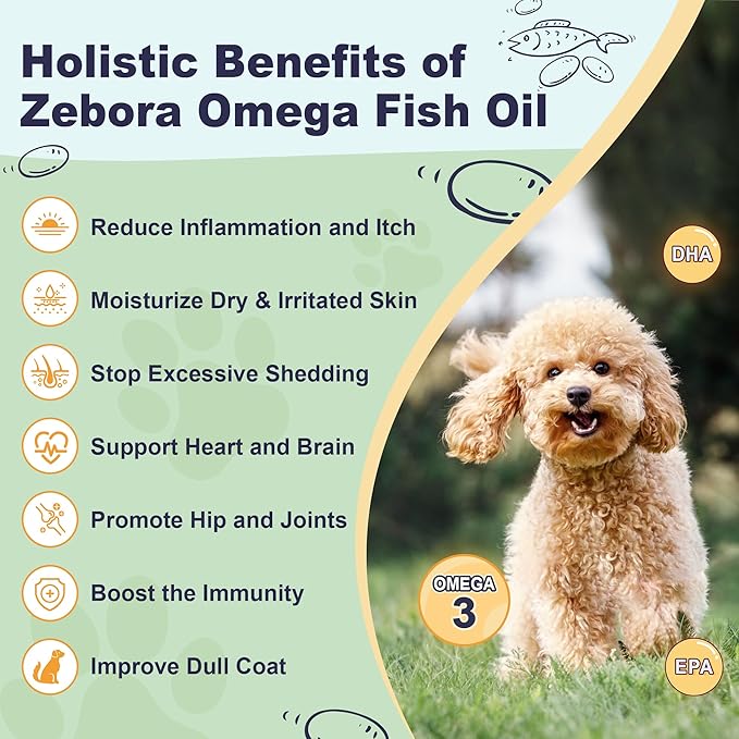 Omega 3 Fish Oil for Dogs, Dog Fish Oil Powder, Wild Caught Fish Oil, EPA&DHA, Krill Oil, Kelp, Dog Skin and Coat Supplement, Anti Itch & Shedding, Support Dry Skin, Joint Health, 85 Servings