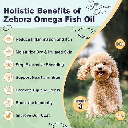 Omega 3 Fish Oil for Dogs, Dog Fish Oil Powder, Wild Caught Fish Oil, EPA&DHA, Krill Oil, Kelp, Dog Skin and Coat Supplement, Anti Itch & Shedding, Support Dry Skin, Joint Health, 85 Servings