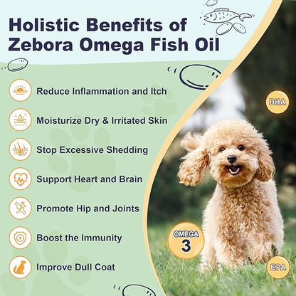 Omega 3 Fish Oil for Dogs, Dog Fish Oil Powder, Wild Caught Fish Oil, EPA&DHA, Krill Oil, Kelp, Dog Skin and Coat Supplement, Anti Itch & Shedding, Support Dry Skin, Joint Health, 88 Servings