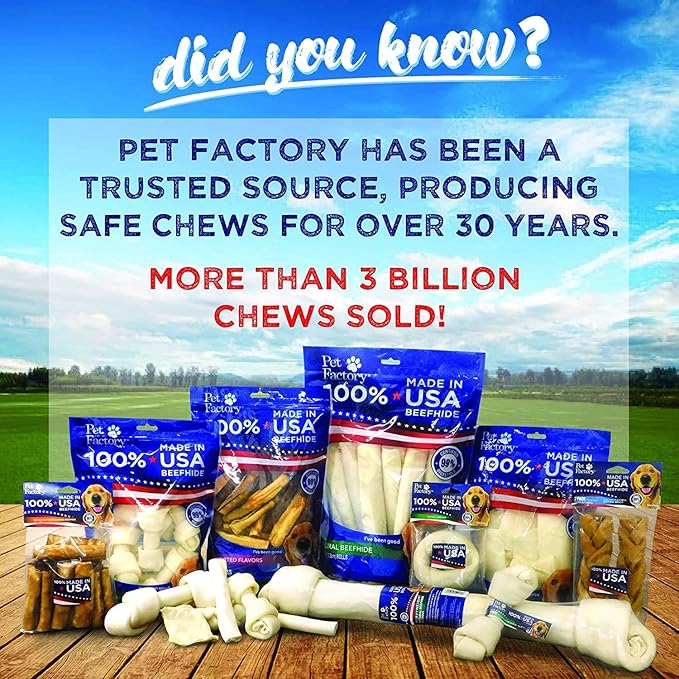 Pet Factory 100% Made in USA Beefhide 7" Braided Sticks Dog Chew Treats - Natural Flavor, 6 Count/1 Pack