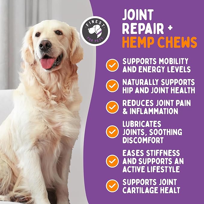 Advanced Joint Repair + Hemp Hip & Joint Health Supplement for Dogs - Relieves Arthritis, Pain & Inflammation, Improve Mobility, Extra Strength Soft Chew Treats with Glucosamine, Chondroitin & MSM