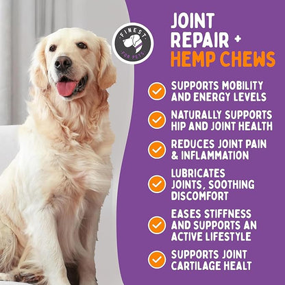 Advanced Joint Repair + Hemp Hip & Joint Health Supplement for Dogs - Relieves Arthritis, Pain & Inflammation, Improve Mobility, Extra Strength Soft Chew Treats with Glucosamine, Chondroitin & MSM