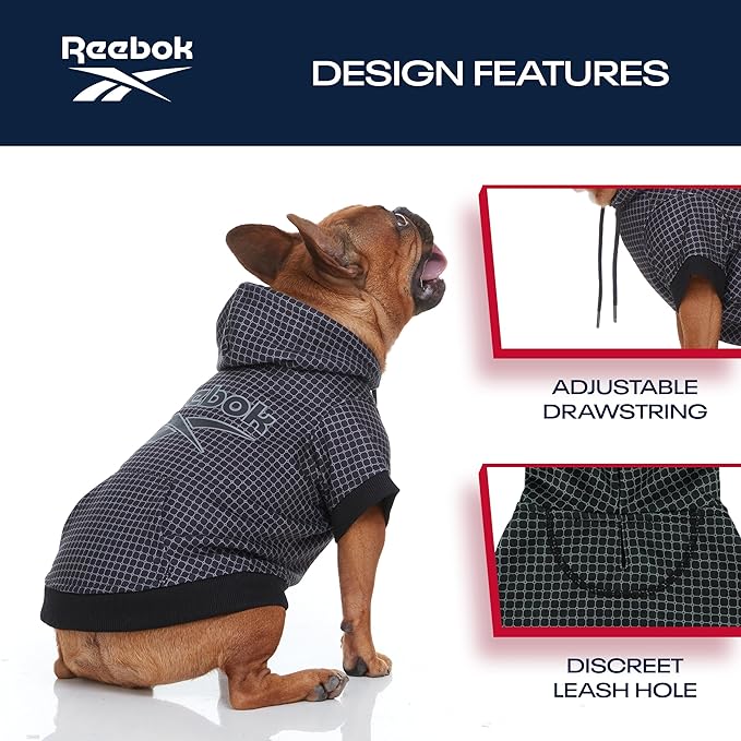 Reebok Dog Hoodie – Fleece Dog Sweater with Leash Hole, Cold Winter Dog Sweatshirt for Small Medium and Large Dogs, Premium Dog Fall Sweater Pullover Hoodie, Cozy Warm Perfect Dog Christmas Outfit