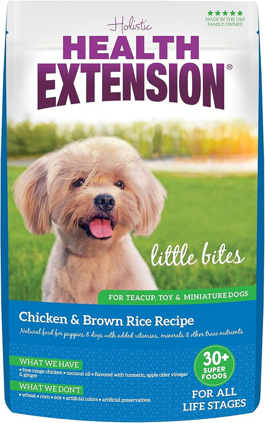 Health Extension Little Bites Dry Dog Food, Natural Food with added Vitamins & Minerals, Suitable for Teacup, Toy & Small Dogs, Chicken & Brown Rice Recipe (18 Pound / 8.1 Kg)