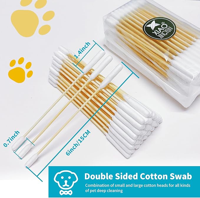 6 Inch Long Cotton Swabs for Dogs - Professional Large Cotton Swabs with Bamboo Handle - Double Sided Big Cotton Swabs - Specially Designed Ear Swabs for Dog Ear Cleaning 100pcs