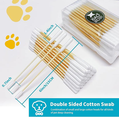 6 Inch Long Cotton Swabs for Dogs - Professional Large Cotton Swabs with Bamboo Handle - Double Sided Big Cotton Swabs - Specially Designed Ear Swabs for Dog Ear Cleaning 100pcs