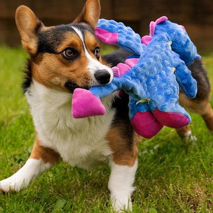 goDog Bubble Plush Dragons Squeaky Dog Toy, Chew Guard Technology - Periwinkle, Large