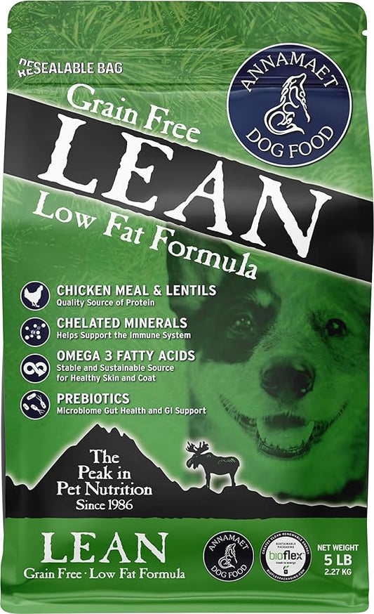 Annamaet Grain-Free Lean Reduced Fat Formula Dry Dog Food, (Chicken & Duck), 5-lb Bag