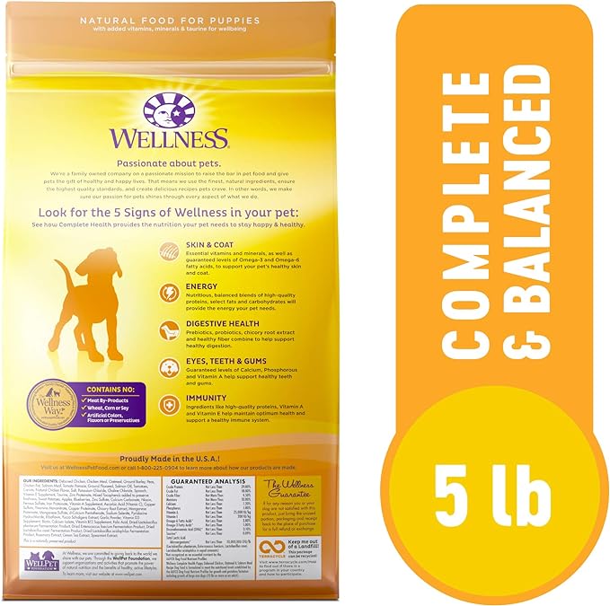 Wellness Complete Health Dry Puppy Food, Chicken, Salmon & Oatmeal, 5-Pound Bag
