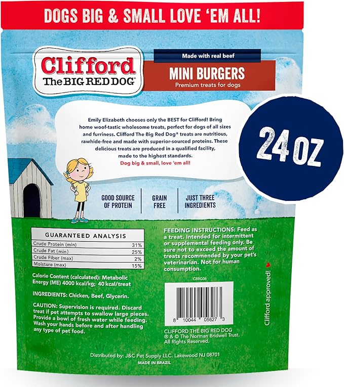 Clifford® Beef Mini Burger Bites Dog Treats | Real Meat Dog Treats for All Breed Dogs | Puppy Training Treats, Grain and Rawhide Free, High Protein, Healthy Dog Treats - Limited Ingredients (24oz)