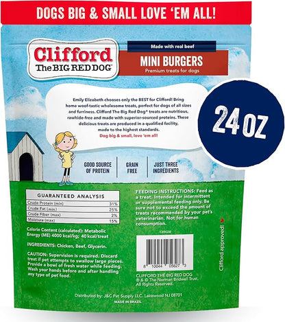 Clifford® Beef Mini Burger Bites Dog Treats | Real Meat Dog Treats for All Breed Dogs | Puppy Training Treats, Grain and Rawhide Free, High Protein, Healthy Dog Treats - Limited Ingredients (24oz)