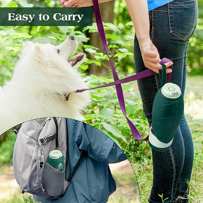 Dog Water Bottle Dispenser for Walking, Pet Water Feeder Container portable with Drinking Cup Bowl Outdoor Hiking, Travel Large Green