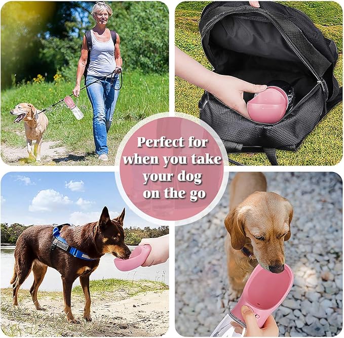 Dog Water Bottle, Lightweigh, Portable Travel Dog Water Dispenser, Puppy Drinking Bowl for Outdoor Walking and Hiking, Puppy Essentials, Dog Stuff - Pet Accessories(12oz, Pink)
