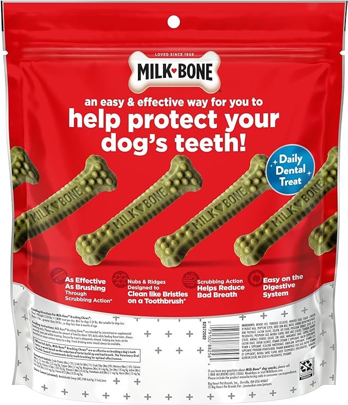 Milk-Bone Fresh Breath Brushing Chews, 48 Mini Daily Dental Dog Treats Scrubbing Action Helps Clean Teeth