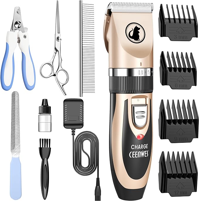 Ceenwes Dog Clippers Low Noise Cat Clippers Rechargeable Dog Trimmer Cordless Pet Grooming Tool Professional Dog Hair Trimmer with Comb Guides Scissors for Dogs Cats & Others