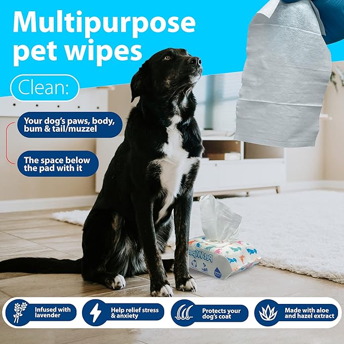 100 Gentle Puppy Wipes for Butt and Paws - Hypoallergenic, Easy to Use for Dog and Cat Cleaning and Deodorizing - Wet Grooming Wipes to Sanitize your Pet's Toys