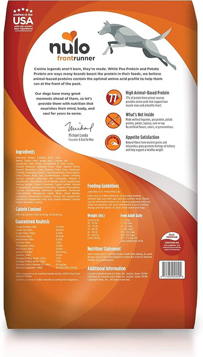 Nulo Frontrunner Dry Dog Food for Adult Dogs - Grain Inclusive Recipe with Turkey, Trout, & Spelt - All Natural Pet Foods with High Taurine Levels - Animal Protein for Lean Strong Muscles