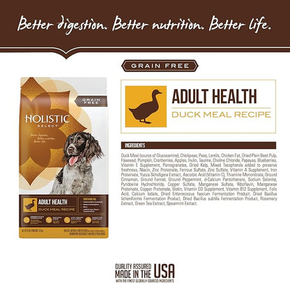 Holistic Select Natural Grain Free Dry Dog Food, Duck Meal Recipe, 24-Pound Bag