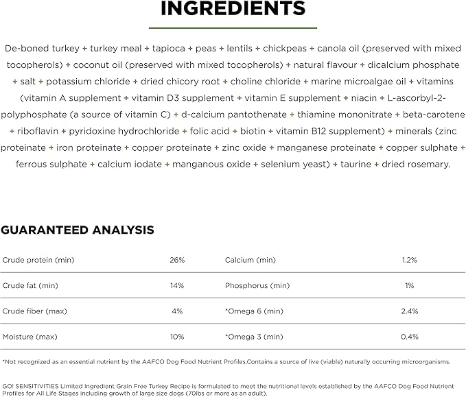 GO! SOLUTIONS Sensitivities Limited Ingredients Dry Dog Food - Grain Free Turkey recipe - Complete & Balanced Nutrition for All Life Stages, 12 lbs