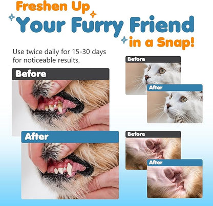 3-in-1 Pet Finger Wet Wipes for Dogs & Cats, Soft Disposable Finger Towels for Eye, Ear, & Dental Care, Freshen Breath with Deep Teeth Cleaning Support, Pack of 50