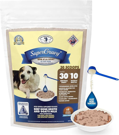SuperGravy Bon A’ La Goat | Natural Dog Food Gravy Topper | Beef Bone Broth, Goat Milk for Dogs | Gluten Free & Grain Free, 14 Scoops, 01098, White