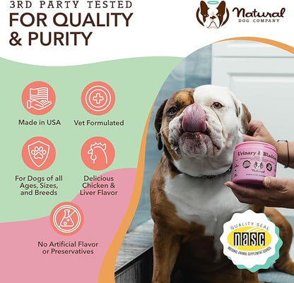 Natural Dog Company Cranberry Supplement for Dogs - Urinary & Bladder Support for Dogs - D-Mannose for Dogs Promotes Bladder Health - Turkey Flavor - Dog UTI Incontinence Supplement - 90 Soft Chews