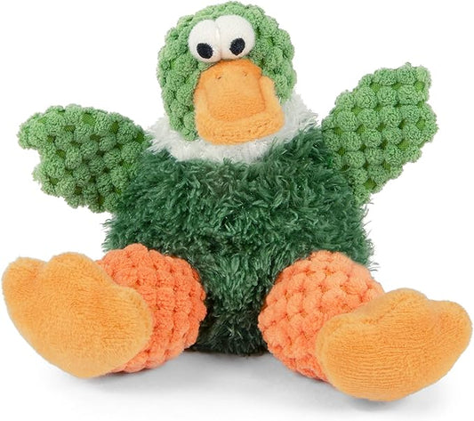 goDog Checkers Just for Me Sitting Duck Squeaky Plush Dog Toy, Chew Guard Technology - Green, Mini