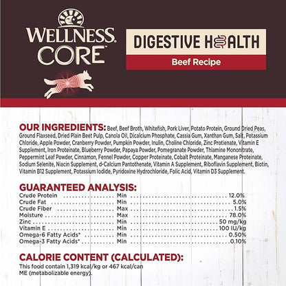 Wellness CORE Digestive Health Chicken & Beef Pate Variety Pack Grain Free Wet Dog Food, 13 Ounce Can (Pack of 6)