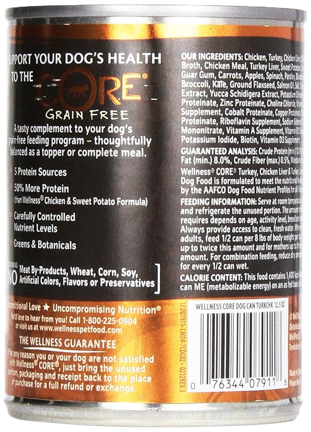 Wellness Core Grain Free Dog Food: Turkey, Chicken Liver, & Turkey Liver Formula, 12.5 oz