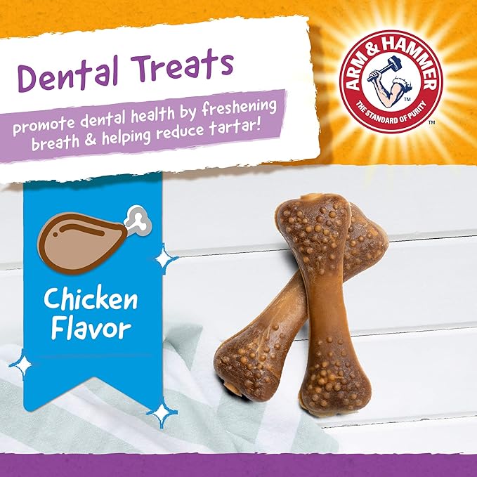 Arm & Hammer for Pets Nubbies Dental Treats for Dogs | Dental Chews Fight Bad Breath, Plaque & Tartar Without Brushing | Chicken Flavor, 20 Count- 24 Pack Dental Dog Chews