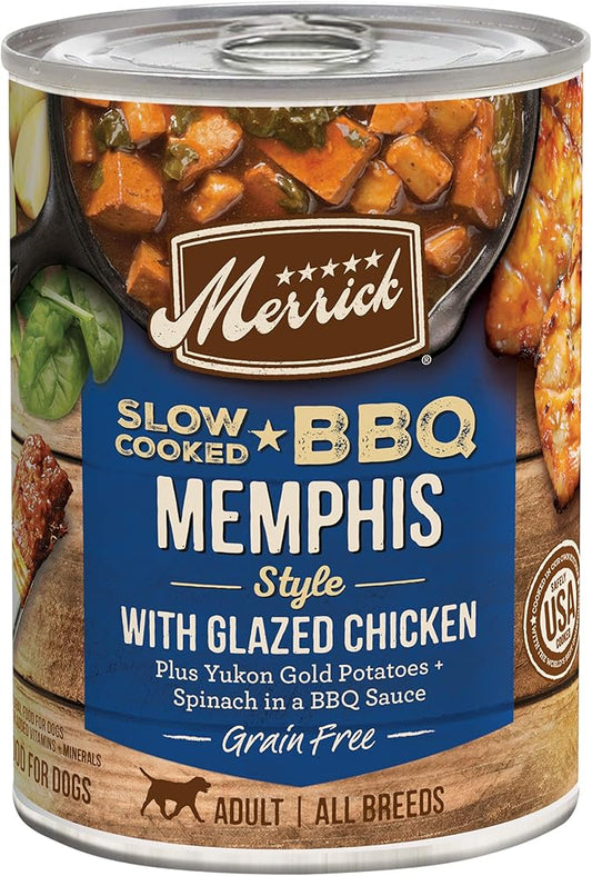 Merrick Slow-Cooked BBQ Premium Real Meat Grain Free Canned Adult Dog Food, Memphis Style With Glazed Chicken - (Pack of 12) 12.7 oz. Cans