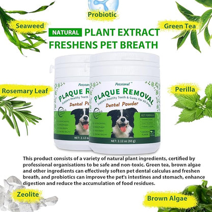 Multi-Pack Natural Dog Dental Powder, Dog Dental Care - Plaque Remover and Bad Breath Treatment, Healthy Gums & Fresh Breath for All Dogs and Cats (2-Pack)