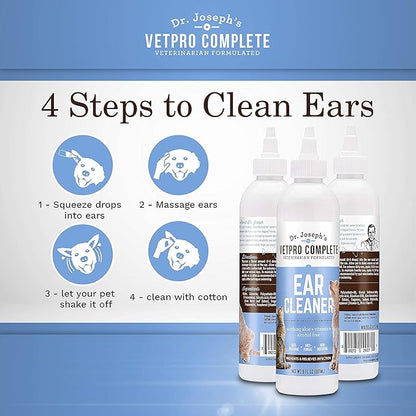 VetPro Complete Dog Ear Cleaner, 8 Ounces, Gentle Dog and Cat Ear Cleaner Solution Wash with Aloe and Vitamin E, Dog Ear Drops to Remove Wax and Debris, Reduces Odor