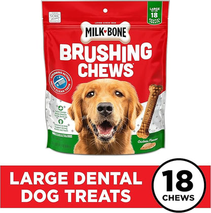 Milk-Bone Original Brushing Chews 18 Large Daily Dental Dog Treats Scrubbing Action Helps Clean Teeth